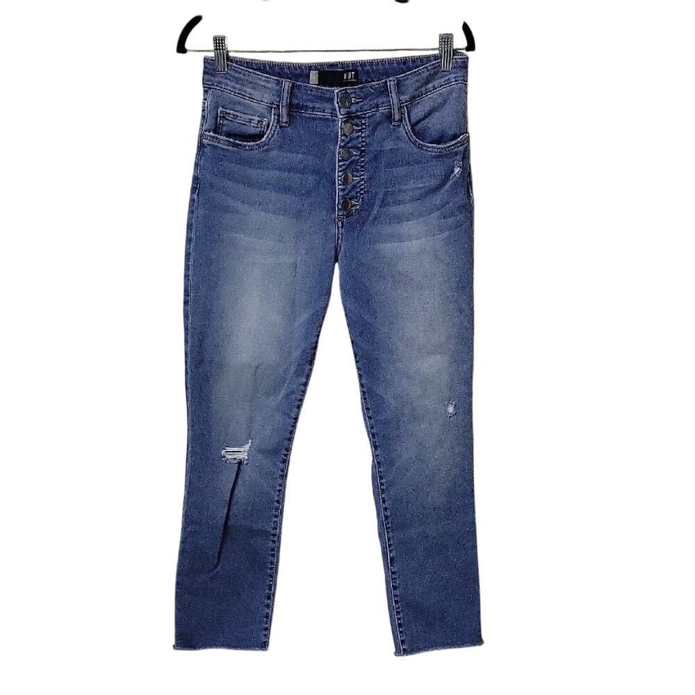 Kut from the Kloth Reese Fab Ab Ankle Straight Leg Distressed Jeans Women Size 6